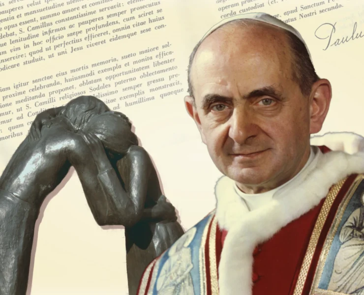 Paolo VI. Sullo sfondo, scultura "riconciliazione" di Vasconcellos